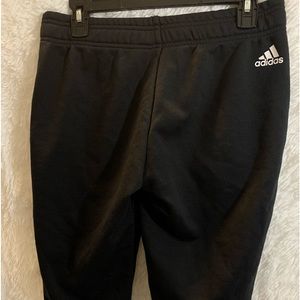 Adidas Womens L Black Joggers Cropped Athleisure Cotton Drawstring Pockets 1044
